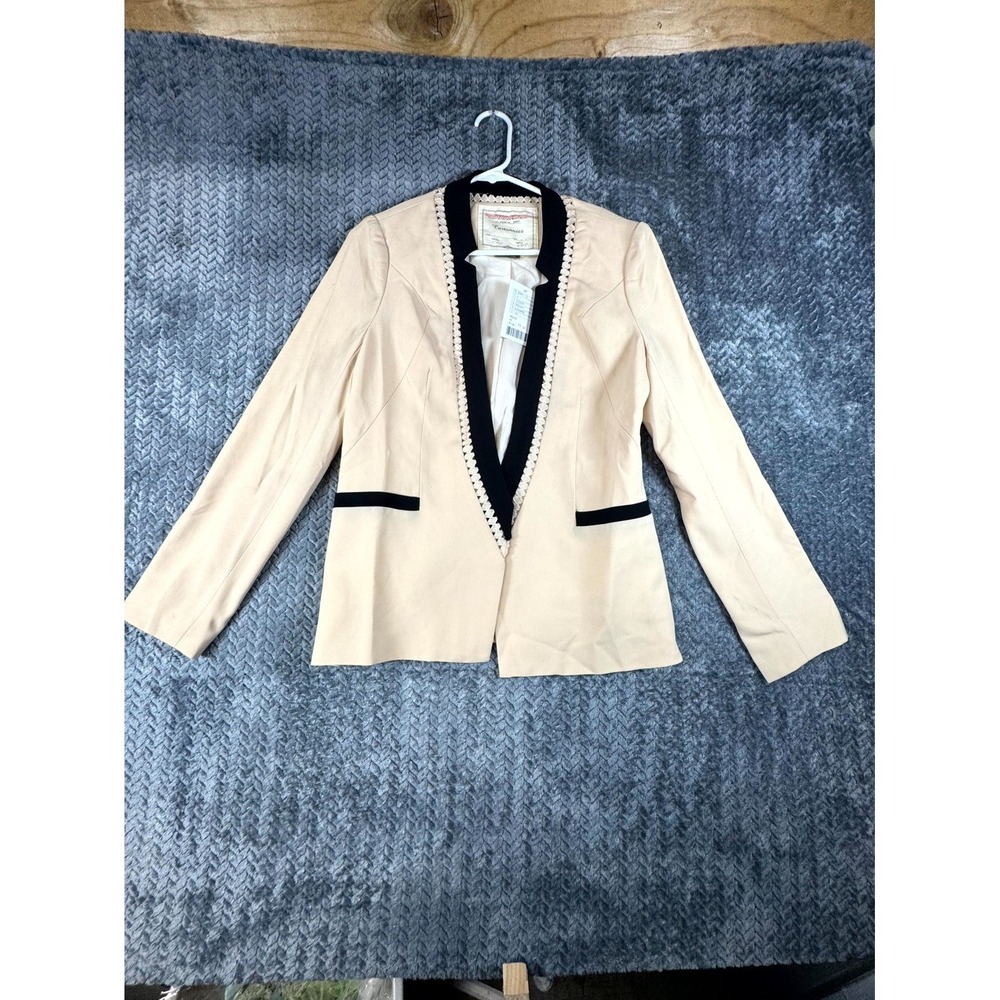 Anthropologie Cartonnier Blazer Tuxedo Womens Medium Beige Trim Dera Open Front